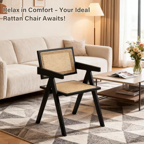 Miniatura 8 de Furlide Juego de 2 sillas de comedor de ratán, sillas de comedor modernas de mediados de siglo con brazos, sillas de bambú para exteriores