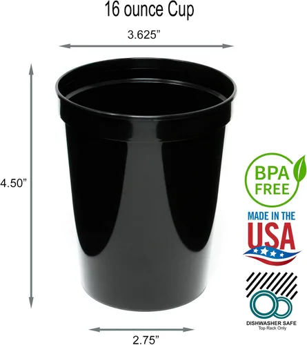 Miniatura 2 de Rolling Sands Vasos de plástico reutilizables para estadios de 16 onzas, paquete de 8, fabricados en Estados Unidos, sin BPA, aptos para Negro
