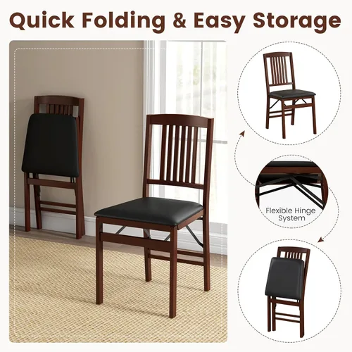 Miniatura 4 de GOFLAME Juego de 2 sillas de comedor plegables tapizadas de piel sintética con asiento acolchado y patas de madera de goma, sillas plegables sin