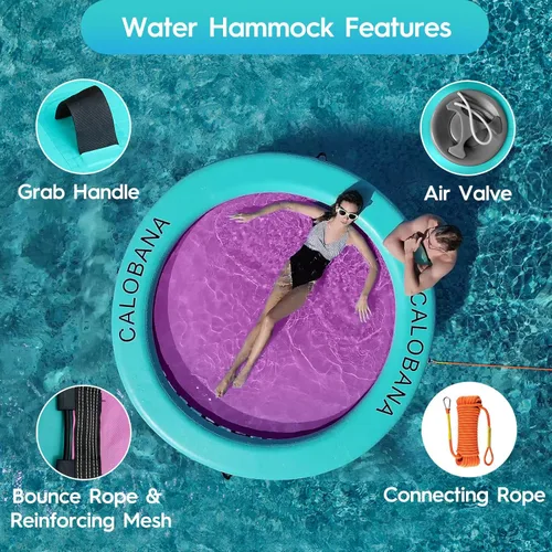 Miniatura 6 de CALOBANA Anillo Flotante Redondo Inflable Hamaca de Agua Flotadores de Río de Alta Resistencia Flotadores de Lago para Adultos Plataforma de Isla