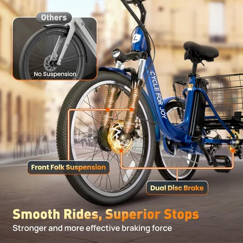 Miniatura 7 de Triciclo eléctrico de 24 pulgadas, triciclo eléctrico para adultos, 350 W (pico 500 W), 7 velocidades, 3 ruedas, bicicletas eléctricas con batería