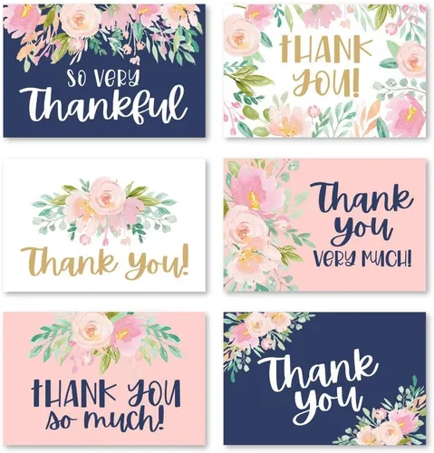 Hadley Designs Tarjetas de agradecimiento a granel con sobres, 24 tarjetas de agradecimiento para profesores, lindas tarjetas de agradecimiento en