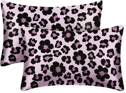 Miniatura 9 de EXQ Home - Funda de almohada de satén para cuidar el cabello y la piel, tamaño estándar, de seda con estampado negro, juego de 2 fundas con cierre