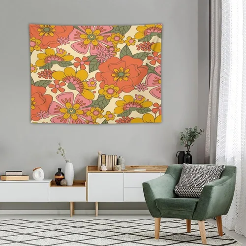 Miniatura 4 de Houselerax Tapiz floral retro de los años 60 y 70, diseño hippie de primavera Groovy Flower Power Flower Boho para colgar en la pared, arte neutro