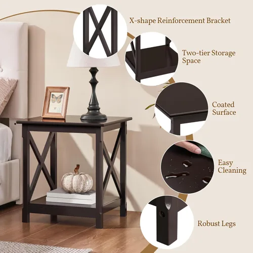 Miniatura 5 de Yaheetech X-Design - Juego de 2 mesas auxiliares para sofá con estante de almacenamiento, soporte lateral de 2 niveles, mesa pequeña para sala