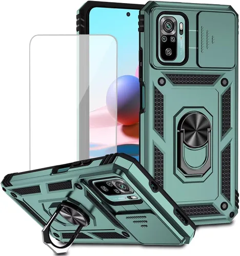 Miniatura 13 de Funda para Redmi Note 10/Redmi Note 10S/Poco M5S con protector de pantalla de vidrio templado y cubierta de cámara deslizante, anillo magnético Negro