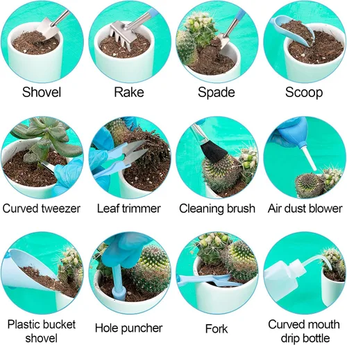 Miniatura 7 de Juego de 20 herramientas de jardinería pequeñas, regalos para mujeres principiantes, juego de herramientas de mano de jardín para trasplante de Azul
