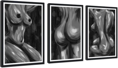 Miniatura 113 de Novatique 3 piezas de arte de pared sexy en blanco y negro para parejas desnudas, decoración de pared abstracta de amor para mujeres y hombres, arte