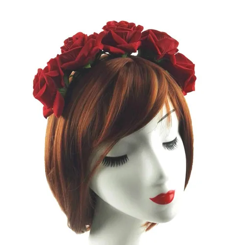 Miniatura 4 de WLBON Diadema de rosas de Halloween, corona de hojas de flores, bandas para el cabello, diadema de hojas florales, diadema para mujer, Navidad