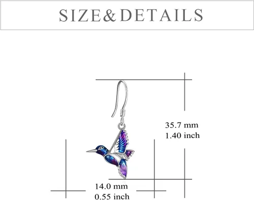 Miniatura 4 de YFN Aretes de colibrí, diseño de pájaro, plata de ley 925, regalos de joyería para mujer