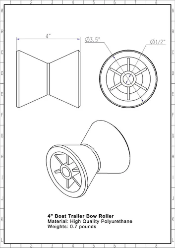 Miniatura 2 de Rodillo de arco de remolque de barco de 4 pulgadas para eje de 1/2 pulgadas Negro