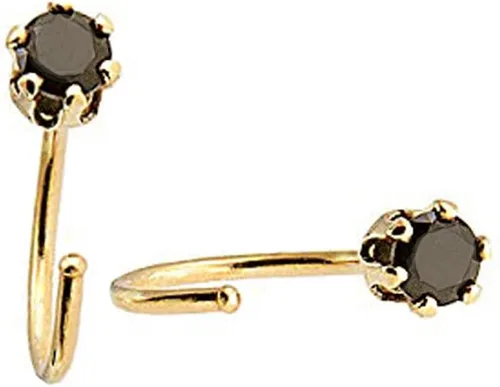 Aretes de medio aro con piedra de nacimiento en oro para mujer, pequeño pendiente de cartílago, pendiente hipoalergénico, perno de rosca trasera,