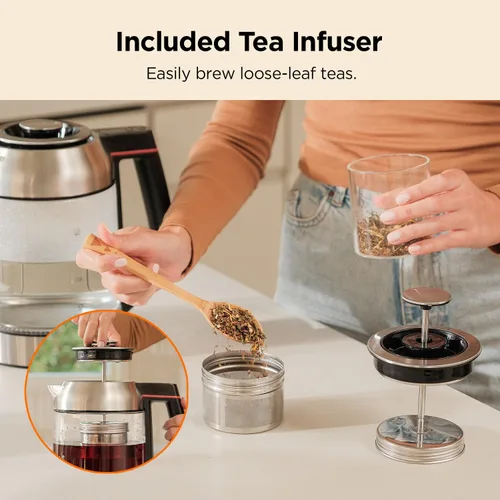 Miniatura 3 de CUCKOO Hervidor de té eléctrico con infusor, hervidor eléctrico de vidrio con control de múltiples temperaturas, luces LED fáciles de leer, olla