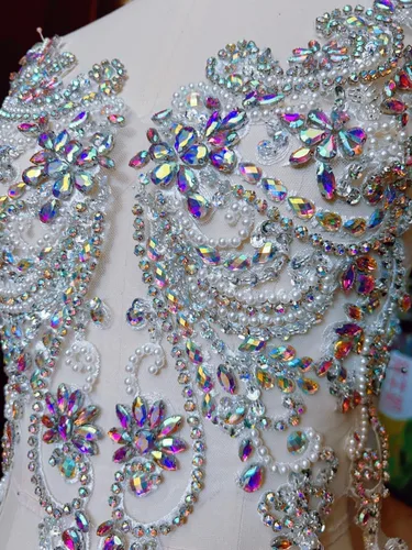 Miniatura 2 de Apliques de encaje hechos a mano con diamantes de imitación para coser en cuentas de vidrio, accesorios para ropa de vestir (color AB)