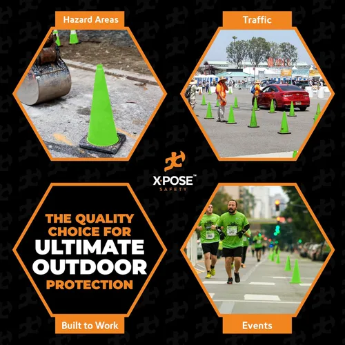 Miniatura 2 de Xpose Safety Cono de tráfico verde lima de 28 pulgadas, paquete de 4, cono de seguridad de PVC de alta calidad para estacionamiento, precaución