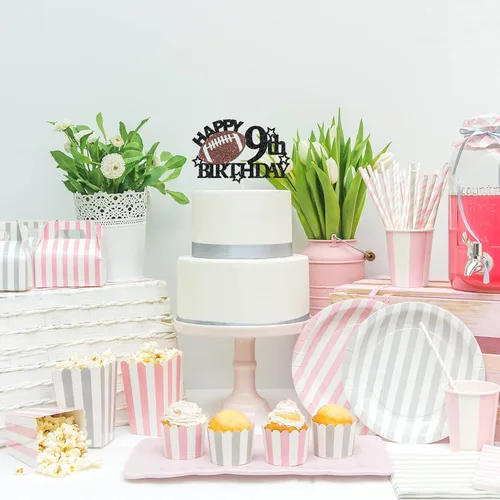 Miniatura 6 de Decoración para pastel de cumpleaños de 9º cumpleaños de fútbol – Decoración de fiesta de cumpleaños temática de fútbol/deporte para niños