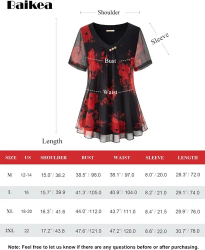 Miniatura 7 de BAIKEA Blusas de manga corta para mujer, estilo túnica de verano elegante, camisa de malla con estampado floral