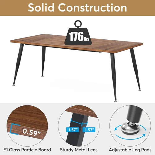 Miniatura 7 de Tribesigns Mesa de comedor grande de 70.9 pulgadas para 6 a 8, muebles de mesa de cocina industrial con patas de metal, moderna mesa rectangular