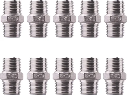 Miniatura 10 de Pezón hexagonal macho de 1/8 pulgadas NPT – Acero inoxidable 304 roscado para kit de preparación, aplicación de tubería casera (paquete de 5)