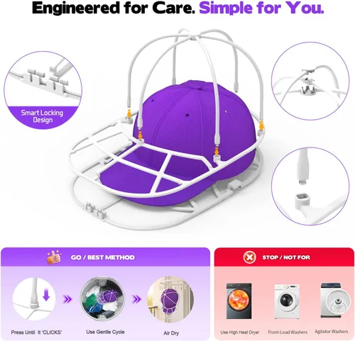 Miniatura 4 de Jaula Lavadora de Sombreros para Lavadora - Soporte Limpiador de Gorras de Béisbol, Lavado de Gorras, Seguro para Lavavajillas, Perfecto