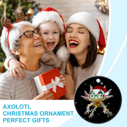 Miniatura 4 de Hyturtle Adorno de Navidad para los amantes de los ajolotes – Ajolote con sombrero, adorno de cerámica de Navidad – Lindo regalo para amantes