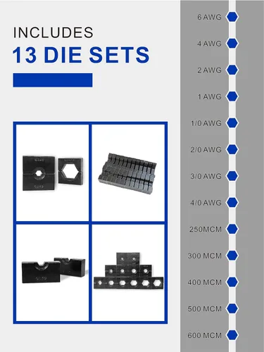 Miniatura 3 de AMZCNC herramienta de crimpado de terminales de cable de batería de alambre hidráulico azul de 16 toneladas con troqueles estándar de cable EE. UU.