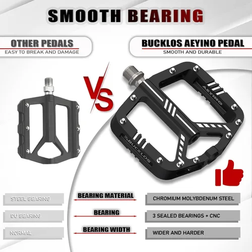 Miniatura 2 de BUCKLOS Pedales planos MTB para bicicleta de montaña, pedales de bicicleta de carretera CNC para adultos con 3 rodamientos, pedal de plataforma
