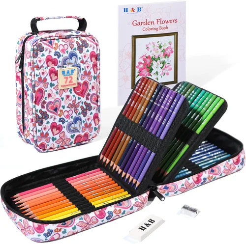 H & B - Juego de 72 lápices de colores de núcleo blando, con bolsa de almacenamiento portátil, suministros de colorear y arte, regalo para artistas,
