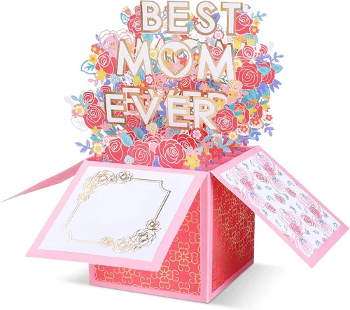 Miniatura 15 de POPGIFTU Paquete de 3 tarjetas emergentes 3D para el día de la madre con sobres y etiquetas de mensaje, juego de tarjetas de felicitación de ramo