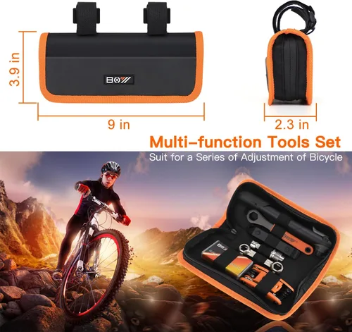 Miniatura 7 de Bolsa de reparación de bicicletas con bomba de neumáticos, kit de herramientas portátil para viajes de campamento, parches sin pegamento, artículos