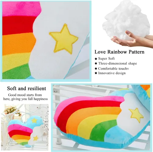 Miniatura 3 de Almohada de corazón de 17.7 x 13.8 pulgadas con forma de corazón de arco iris, juguete de peluche, estrella