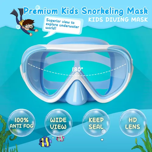 Miniatura 2 de Máscara de natación para niños, máscara de buceo de esnórquel de 180°, gafas de natación antivaho para niños con cubierta para la nariz, gafas