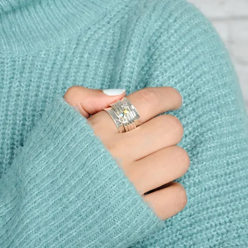 Miniatura 2 de Boho-Magic Anillo giratorio de plata de ley 925 con diseño de luna y estrella para mujer