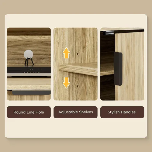 Miniatura 5 de FiveWillowise Soportes de TV de 59 pulgadas para sala de estar de hasta 65 pulgadas, centro de entretenimiento de madera estriada de 17.7 pulgadas