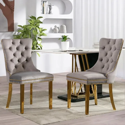 Miniatura 97 de SoarFlash Juego de 4 sillas de comedor de terciopelo, silla lateral de respaldo alto, silla lateral tapizada moderna de alta gama con capitoné