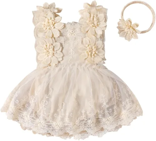 AWIBMK Traje de bebé de primer cumpleaños para niña, vestido de encaje para bebé, bohemio, arcoíris, minifalda, tutú con diadema para sesión de fotos