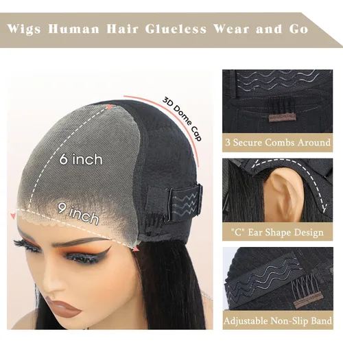 Miniatura 7 de Wear and Go - Pelucas de cabello humano sin pegamento, precortadas previamente cortadas, densidad del 220%, pelucas de cabello humano de 9 x 6