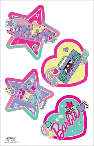 Barbie Dream Together 3D Tattoos - 7.75 x 4.125 pulgadas (paquete de 4) - Tatuajes temporales coloridos, divertidos y fáciles de aplicar - Perfecto