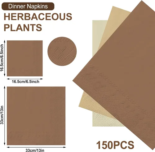 Miniatura 2 de Whaline Paquete de 150 Servilletas Marrones de 6.5 x 6.5 Pulgadas, Servilletas de Papel Desechables de 3 Colores con Tema Marrón de Otoño