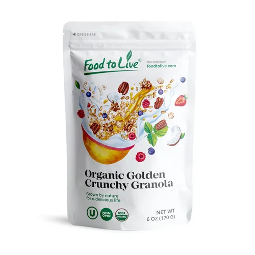 Granola crujiente dorada orgánica, 6 onzas, lote pequeño, hecha a mano, a granel, ideal como aperitivo y para cereales de desayuno, contiene