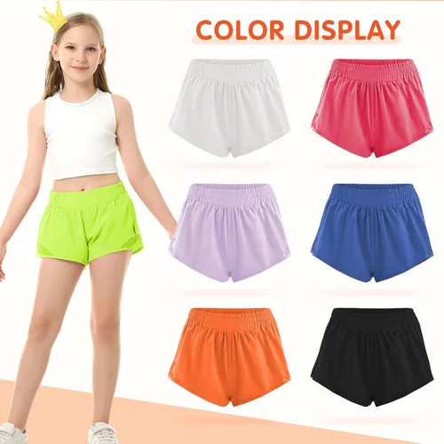 Miniatura 4 de Pantalones cortos deportivos para niñas, de secado rápido, con bolsillo con cremallera, para adolescentes y niños, pantalones cortos deportivos