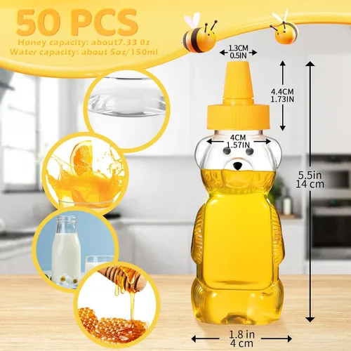 Miniatura 2 de Roshtia 50 botellas de plástico vacías de 5 onzas con forma de osito de miel, vasos vacíos transparentes para apretar, botella de jugo reutilizable