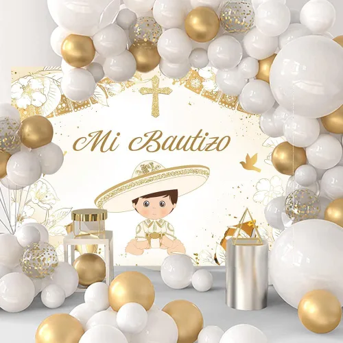 Miniatura 2 de Withu Telón de fondo dorado Mi Bautizo para niño, paloma, Santa Biblia, Cruz, Primera Comunión, sesión de fotos para niños, ceremonia cristiana