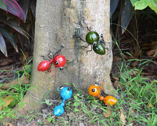 Miniatura 3 de Juego de 4 esculturas coloridas de pared de metal para decoración de jardín y patio al aire libre