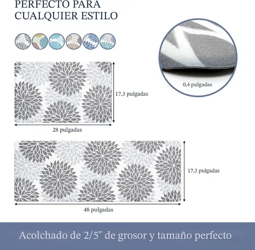 Miniatura 6 de HEBE Juego de 2 tapetes de cocina antideslizantes para el suelo, tapetes de cocina acolchados y impermeables, cómodos para cocina, oficina en casa