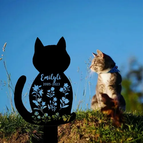 Miniatura 13 de Marcador de metal para tumbas para mascotas, nombre personalizado, estaca de jardín, perro, conmemorativo, alas de ángel, marcador de tumba, hueso