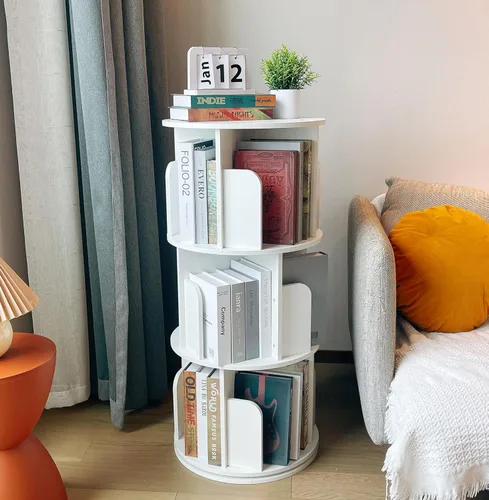 Miniatura 11 de Estantería de madera giratoria Heehee 360 Display, estante de pie con almacenamiento para niños y adultos, organizador multifuncional (blanco