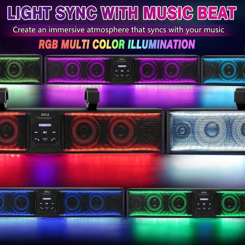 Miniatura 2 de Barra de sonido UTV de 27 pulgadas, barra de sonido de metal Bluetooth ATV de 6 altavoces con RGB y tira de luz, barra de sonido impermeable IP66