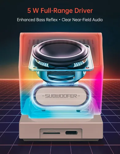 Miniatura 10 de Divoom MiniToo Retro Altavoz de Computadora de Estilo PC, Pantalla de Pixeles Inteligente con Caras Personalizadas, Bluetooth y Audio USB, Reloj