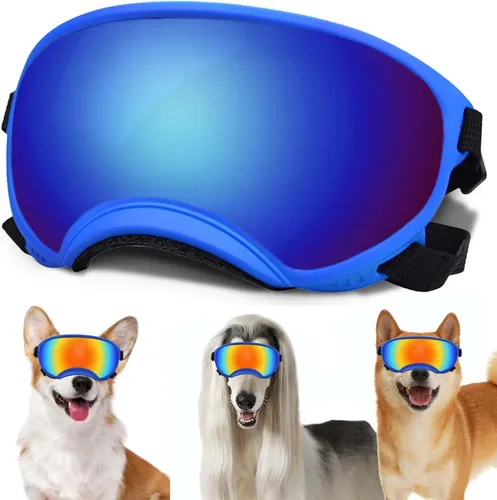 Miniatura 32 de Gafas de sol grandes para perros con correa ajustable, protección UV, a prueba de victorias, adecuadas para perros medianos y medianos